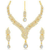 Gold, Silver 3 piece Necklace set with earrings and bindi (forehead piece)