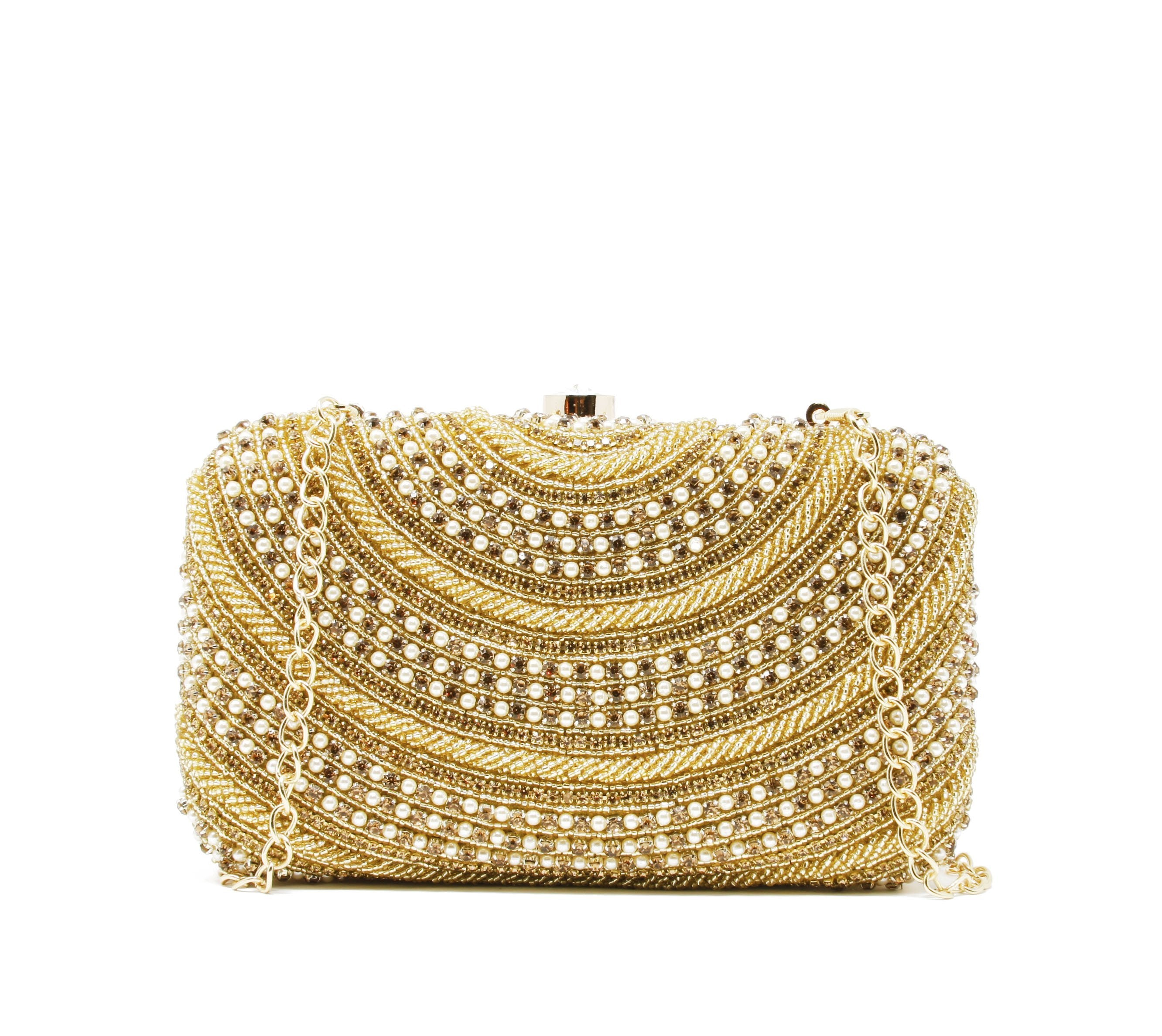 Ivory and gold clutch heavily embroidered with inside pocket