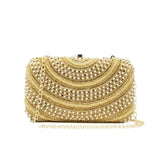 Ivory and gold clutch heavily embroidered with Gold chain strap for crossbody wear