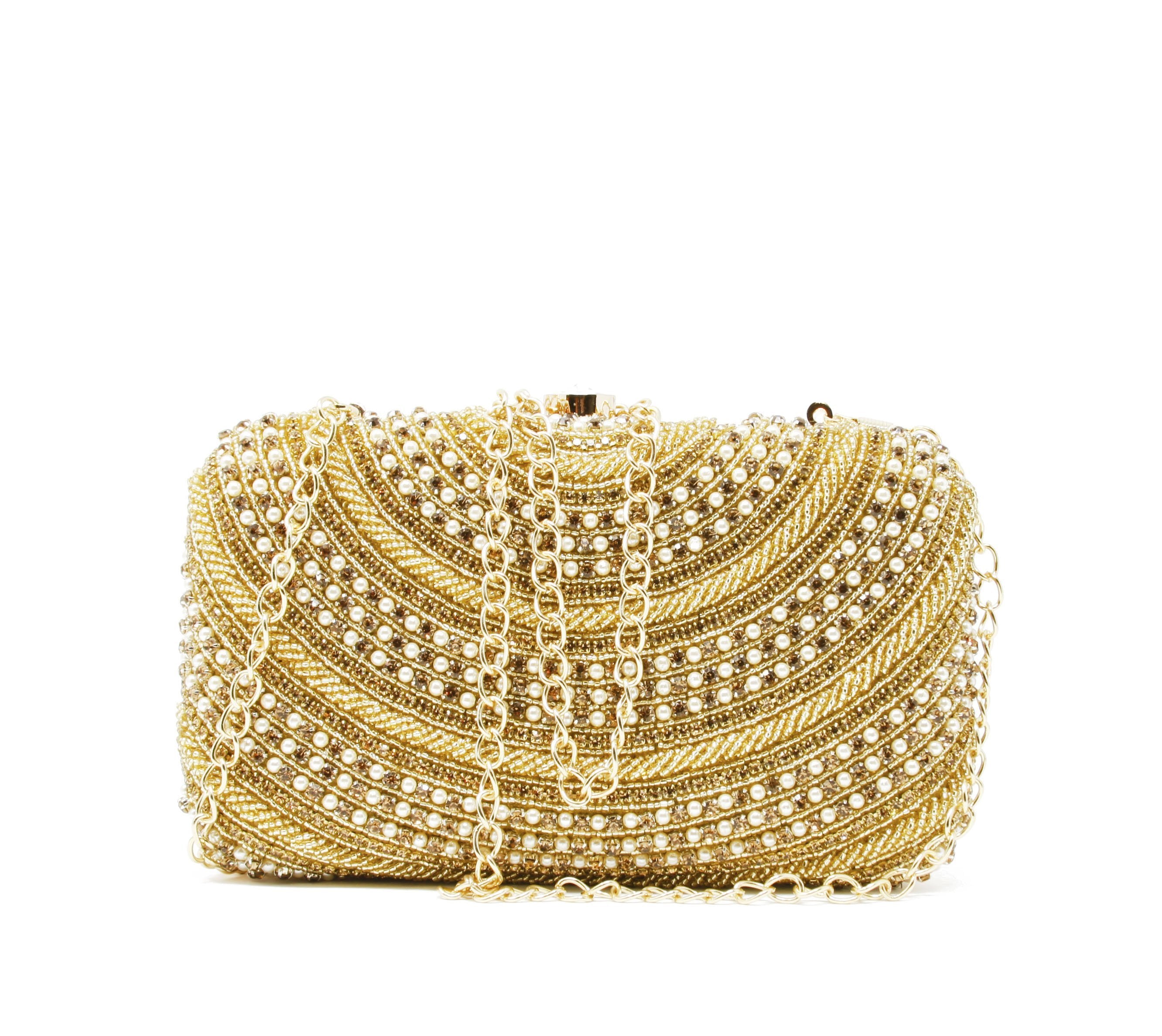Ivory and gold clutch heavily embroidered with beads and pearls