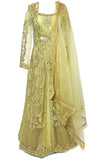 4 piece shimmering lime green Anarkali Lehenga with embroidery, rhinestones, and delicate mirror work 