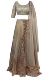 Burnt onion designer lehenga by Surabhi Chopra, entire lehenga is covered with silver beads