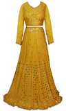 3 piece rich yellow color lehenga with mirror work embroidery all throughout