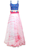 The blouse is jean material, embroidered with cute pink circles that have mirrors inside! 