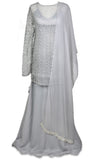 Silver lehenga comes with a gray top & see through silver cover on top & embroidered dupatta