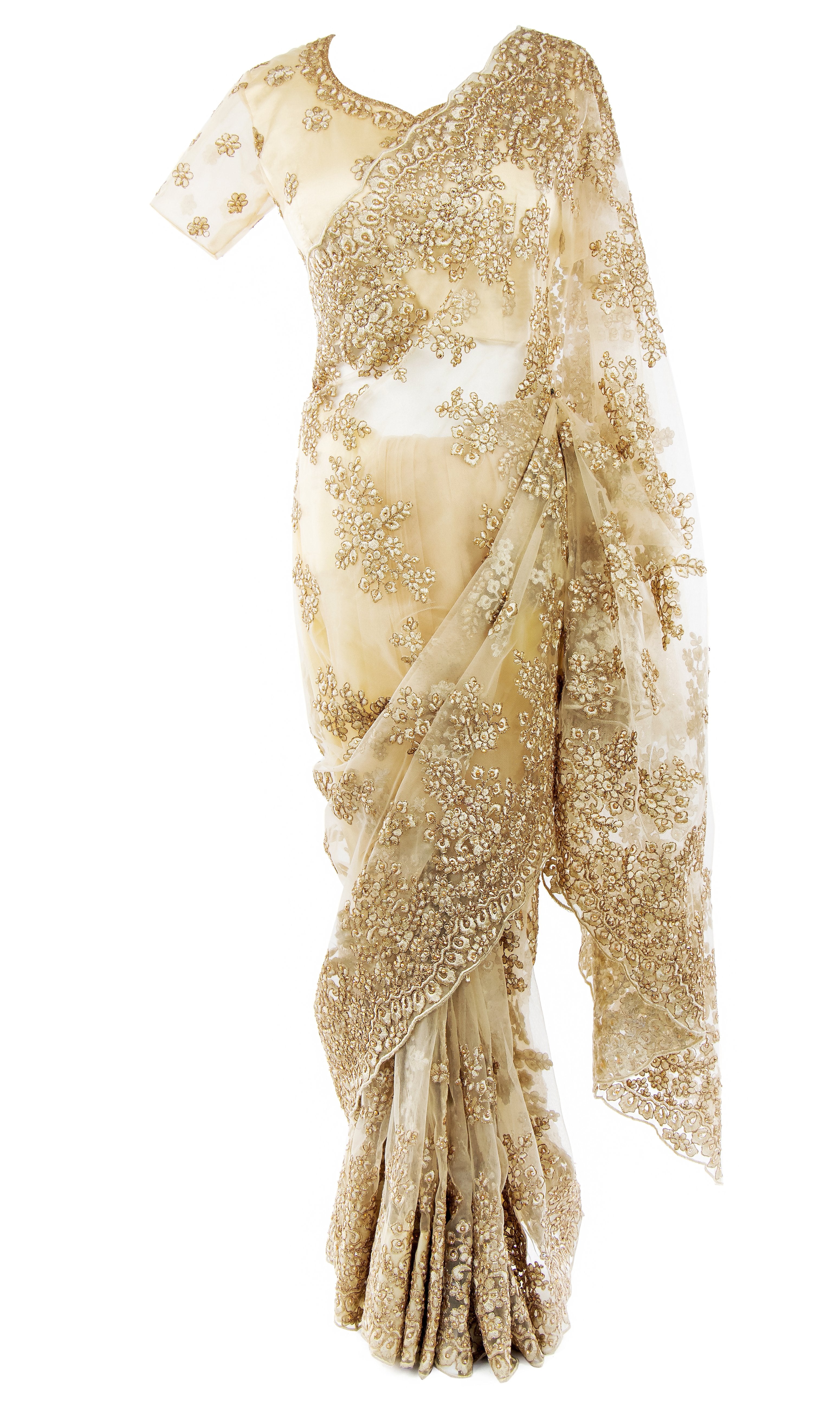Gold net Saree Embellished with gold sequins and glitter work, stars will align.