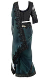 Teal printed Saree with Black sequined top & stunning black border, Matching petticoat