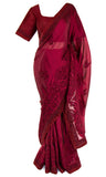 Maroon silk Saree is pre-pleated for your convenience. Matching petticoat is included.