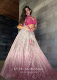 Hot pink & silver ombre Lehenga with Embroidery, Cut Dana work, has Plunging Neckline crop top, dupatta
