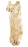 Pre-pleated beige Saree with floral embroidery includes Matching petticoat & adjustable Blouse