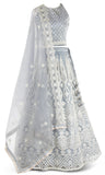 Gray organza lehenga paired with organza top & A-line skirt adorned with crystals. 