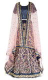 Navy silk lehenga with navy silk top & A-line skirt embroidered with a stunning sequined grid pattern