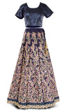 Navy silk lehenga with navy silk top & A-line skirt sequined grid embroidered