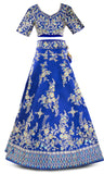 Gorgeous Heavily embroidered Blue legenga with matching skirt and white net dupatta