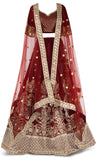 Maroon Lehenga, net dupatta lined with gold