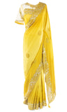  Gold Embroidery Yellow Saree is pre-stitched, ready-made and pre-pleated. Blouse is adjustable.