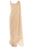 Pre-stitched Peachy cream georgette Saree Comes with Matching petticoat & cream sleeveless top