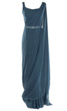 Pre-pleated Navy faux georgette Saree with sleeveless top & Matching petticoat, adjustable Blouse 