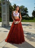A beautiful two-piece lehenga set in a range of different shades is the ideal dress for any function.