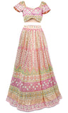   Multi-colored pastel  lehenga outfit covered in beautiful embroidery and mirror work.