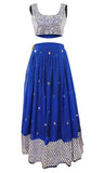 Deep blue lehenga covered in stunning mirror work with net dupatta