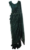 saree is covered in beautiful dark green sequins is pre-stitched, petticoat is included