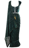 Dark green saree with Matching petticoat, front and the back has tie strings to adjust sizing! 