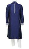  Navy kurta embroidered with silver thread-work comes with white pants.