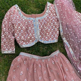 Stunning 3-piece burnt piece lehenga with silver mirror work