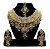 Gold, Silver 3 piece jewelry set with earrings and bindi
