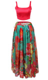 Light & flowing floral lehenga with plain hot pink or a gold sequined  are the two choices for a blouse.