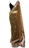 Black & beige sari with stunning red and silver embroidery & comes with Matching petticoat