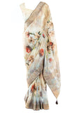 Ready-made linen Saree with a multicolor floral pattern & has a adjustable Blouse