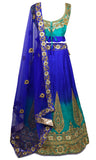Blue Ombre color lehenga decorated with gold embroidery & has corset style blouse