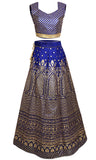 Blue lehenga with matching blouse, a net dupatta sprinkled red carpet for you.