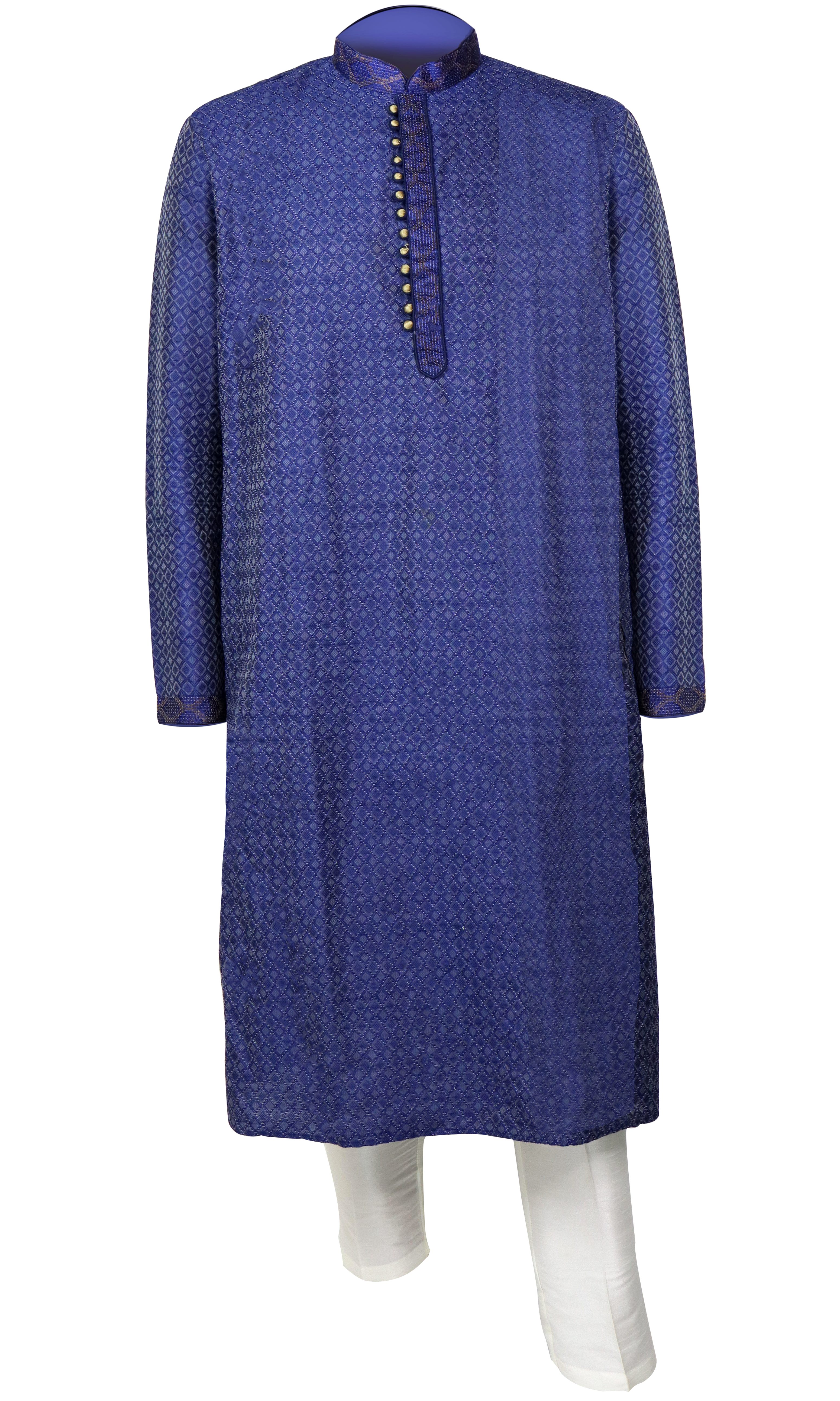 The Rich kurta is blue in color with blue threadwork. Pair it with your own pair of pants if you prefer!