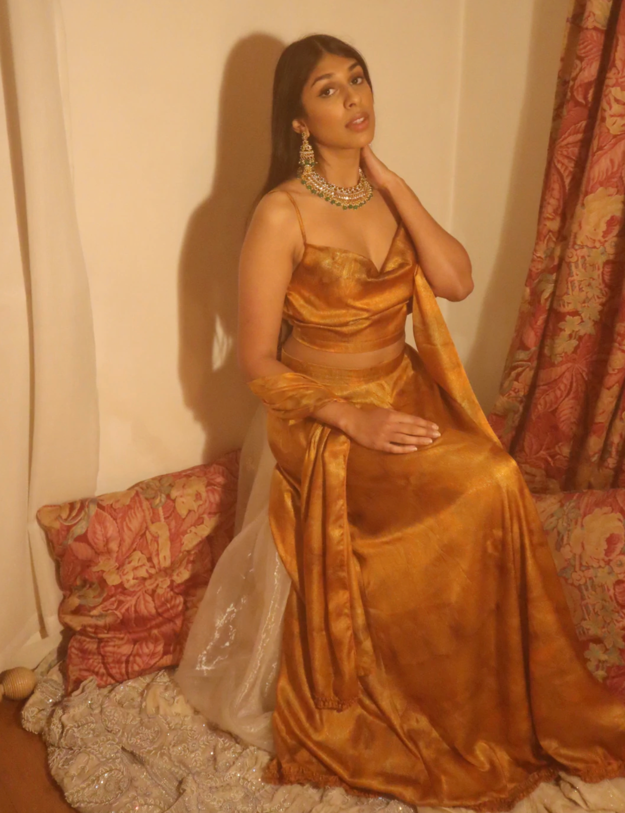 Gold Marble Effect Lehenga by Kanya London with silk adjustable Blouse straps and dupatta