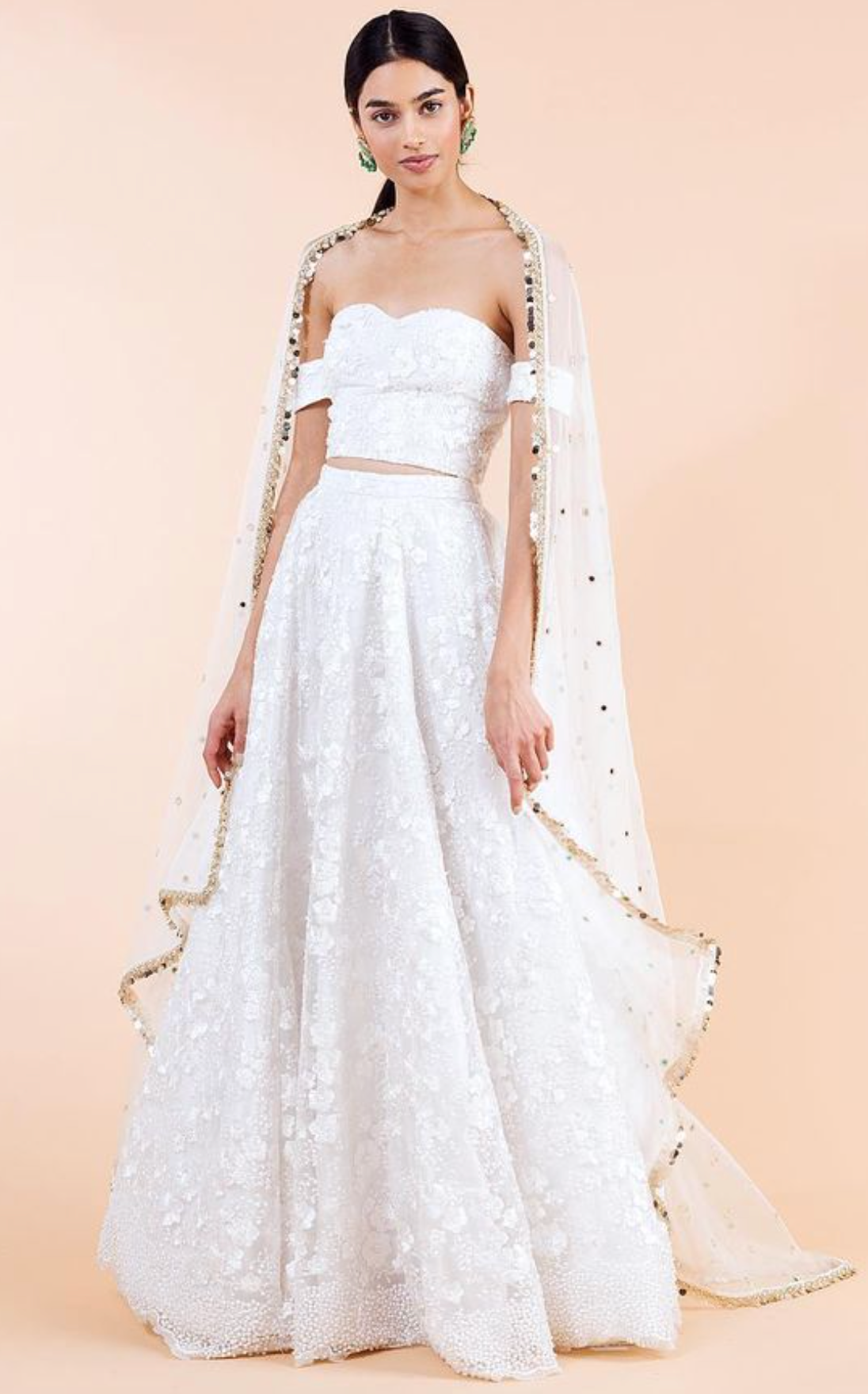 Bridal White dress with Savannah Top and Skirt in White is perfect for Brides, Designer: Mani K Jassal