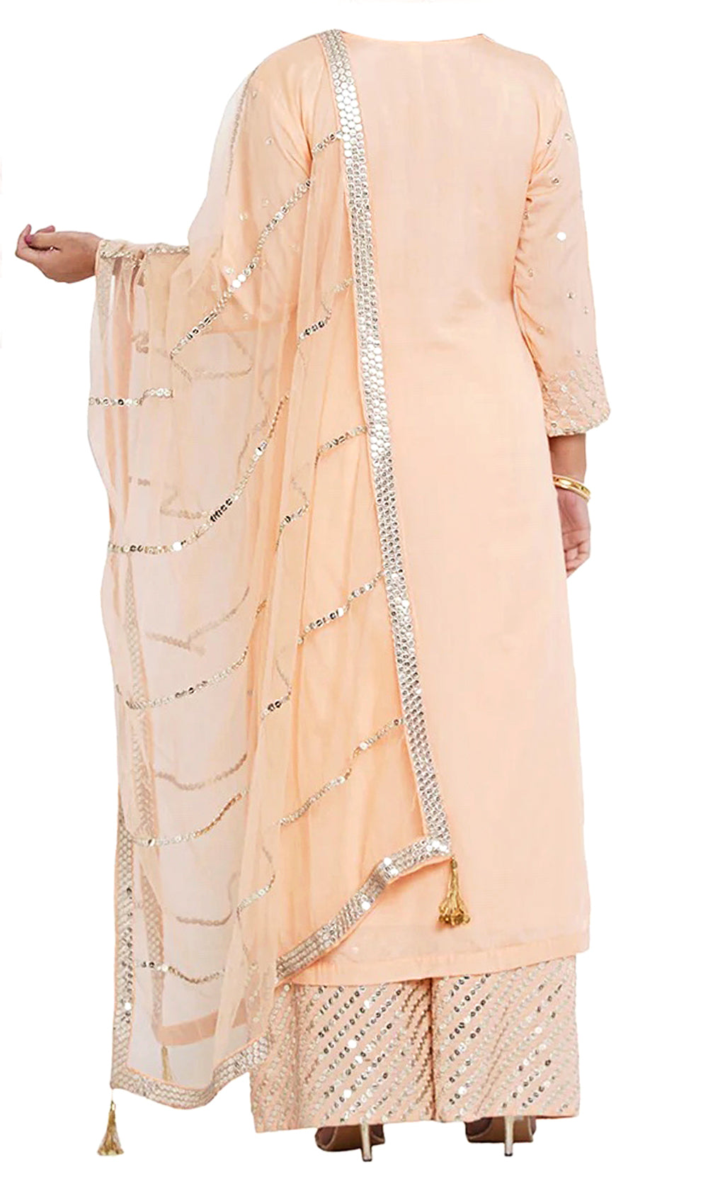 Sweetest Peach gorgeous, elegant pant suit! This 3-piece pink/peach colored palazzo suit is embroidered.