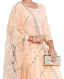 This 3-piece pink/peach colored palazzo suit is embroidered. Sweetest Peach gorgeous, elegant pant suit!