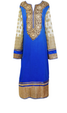 Blue gold 3 piece pant-suit with matching beige pants & drawstring