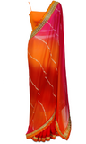 Popsicle Blood orange , pink, red, and yellow ombre colors stand out and make this the perfect sari for any occasion!