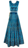 Teal Blue Lehenga Made out of silk, blue thread work blouse. 