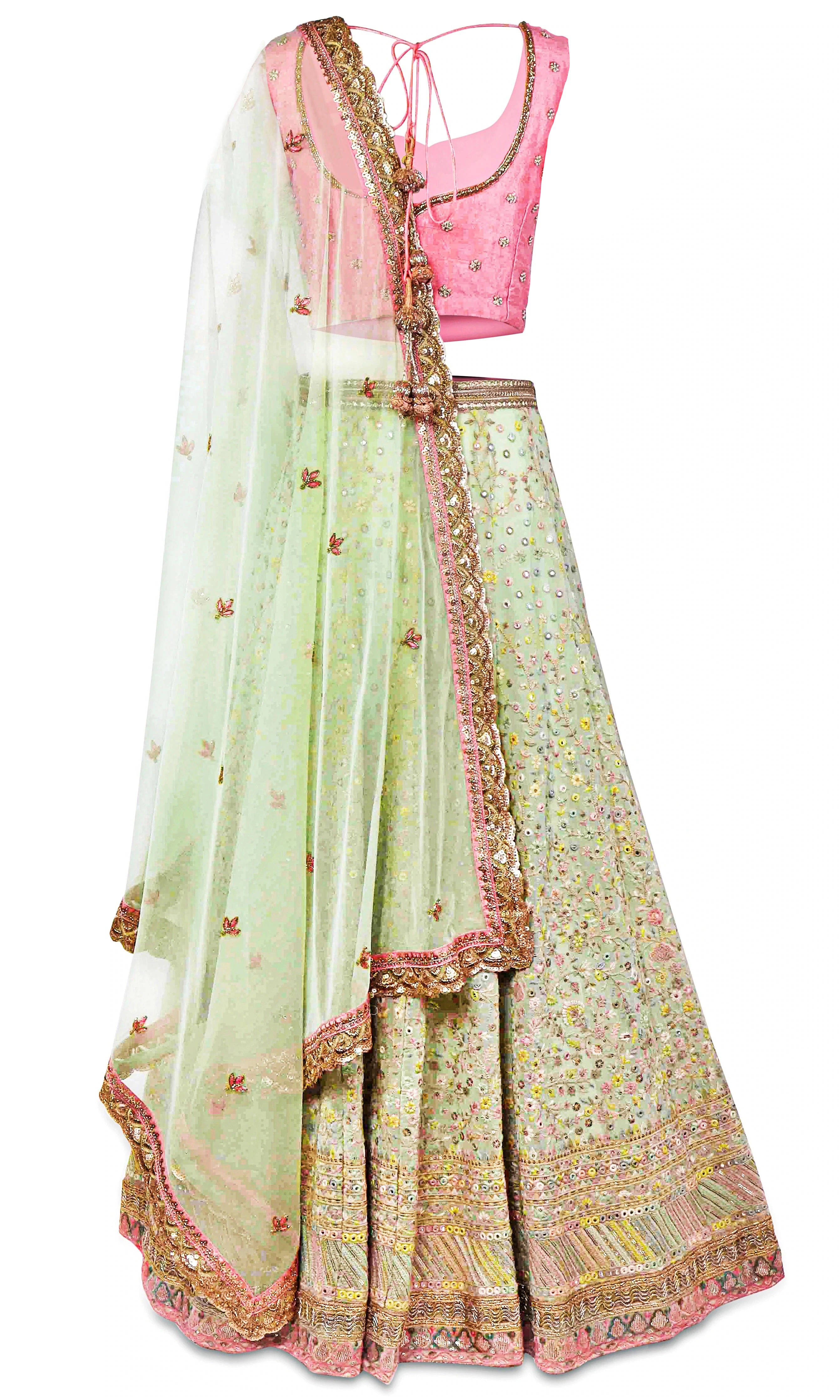  Designer Lehenga by Bhumika Grover, paired with a matching pink blouse or net dupatta. 