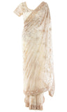 Pre-stitched off-white Saree with intricate beadwork & has Matching petticoat
