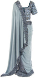 Gray Saree with  pre-pleated Matching petticoat is included, paired with a smooth shimmering Saree. 