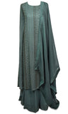 3-piece stone gray/blue lehenga with intricate embroidery blouse