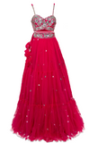 Fuchsia 3 piece designer lehenga with silver sequins, matching sleeveless blouse & dupatta by Preeti S Kapoor