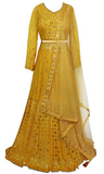 3 piece Yellow lehenga with mirror work embroidery