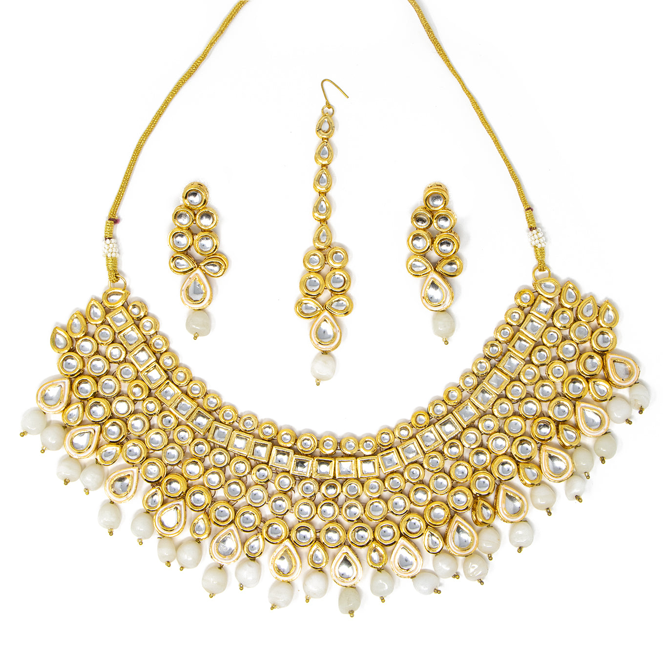 Gold and Gray 3 piece Necklace with earrings and bindi